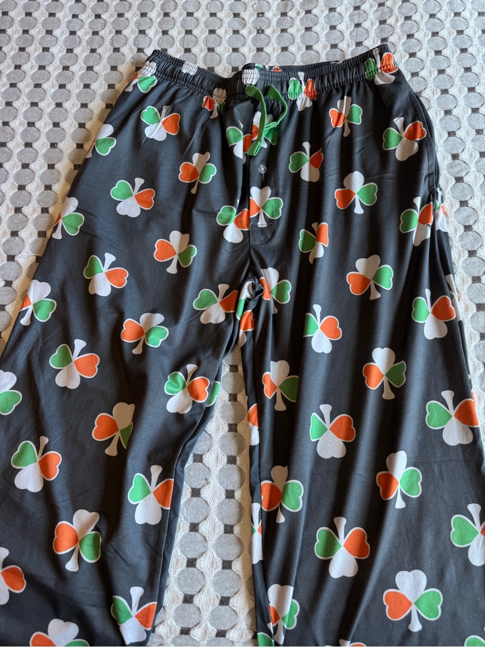 Bioworld Black PJ pants with Green Orange and White Shamrocks - Picture 1 of 3